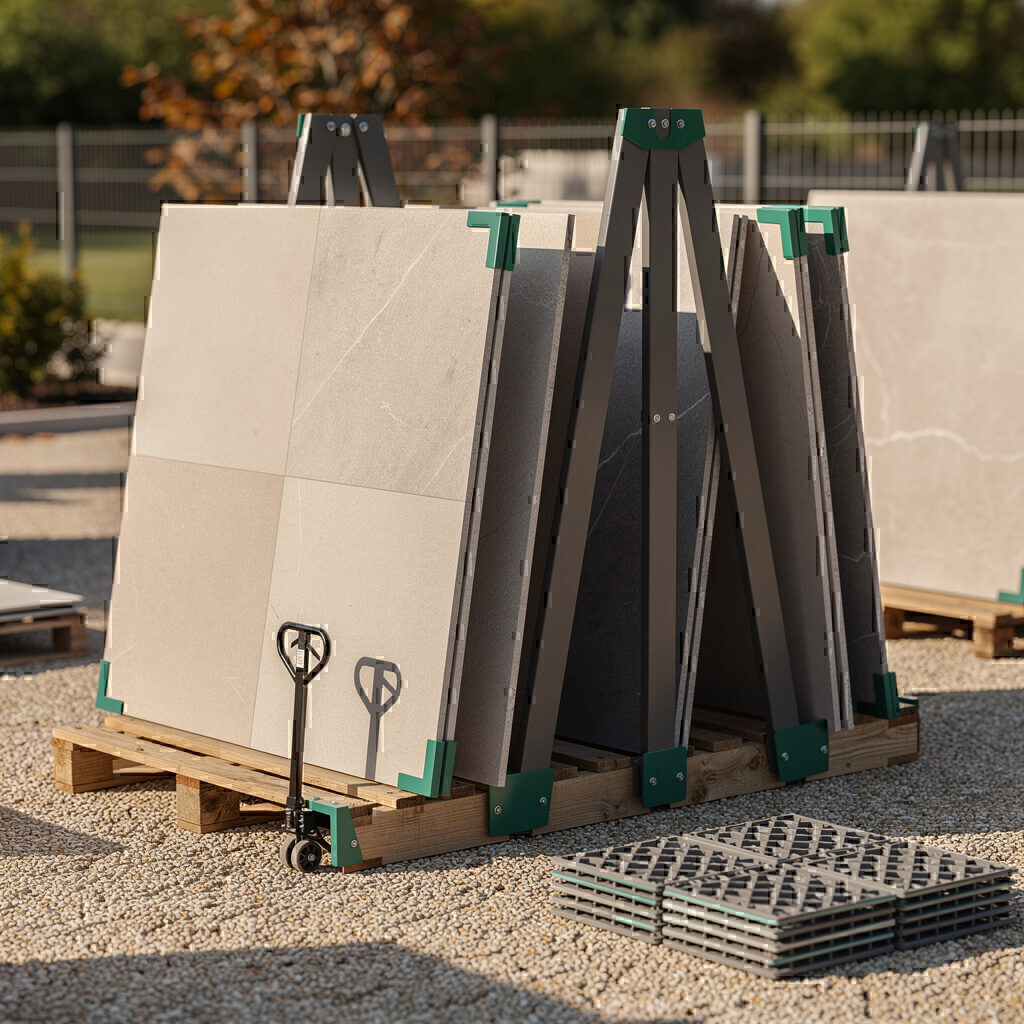 Plattenlager für große Terrassenplatten – Galabau De Wit