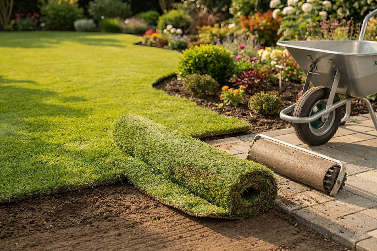 Auf der Startseite stellt Galabau De Wit Gartenpflege, Gartenbau, Gartengestaltung und Rollrasen Verlegung vor
